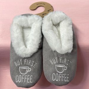 Faceplant Dreams Grey Furry Slipper Footsies But First Coffee Small (5/6)